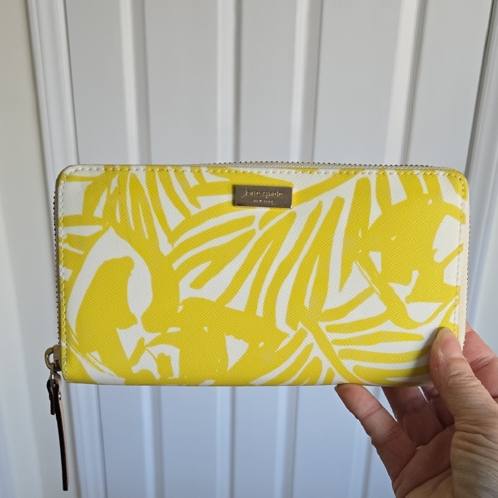Kate Spade Yellow Leaf Patterned Zip Wallet